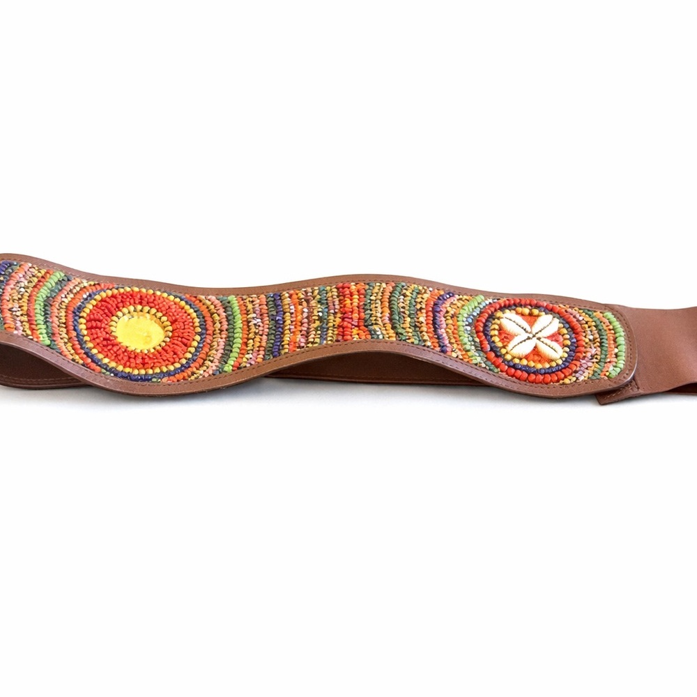 Chico’s Genuine Leather Beaded Belt – Boho Statement
